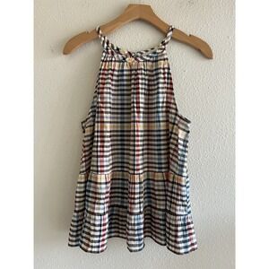 Loft Plaid Multicolor Rainbow Tiered Halter Top Size Small Boho Flowy Festival
